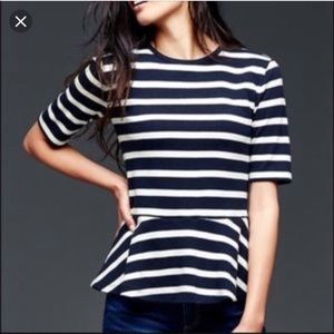 Navy and white striped Gap peplum shirt
